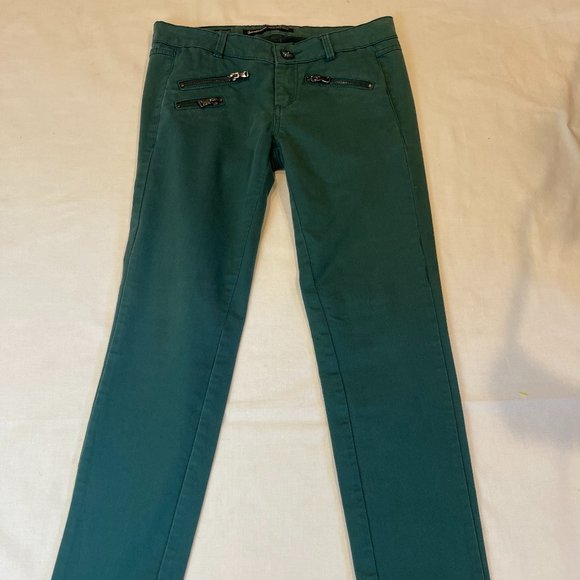 Stradivarius Womens Skinny Jeans Zippers Pockets Low Rise Flat Front Green SZ 4 - Picture 1 of 11